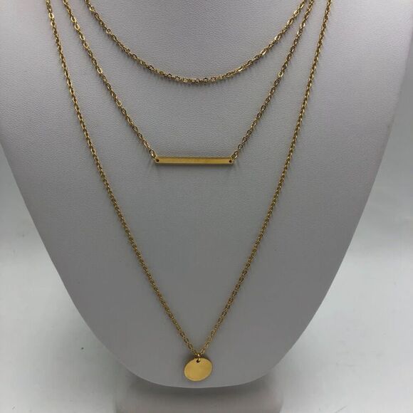 18K Gold Plated Women's 3 Layered Necklaces Waterproof Hypoallergenic Jewelry - Picture 5 of 12